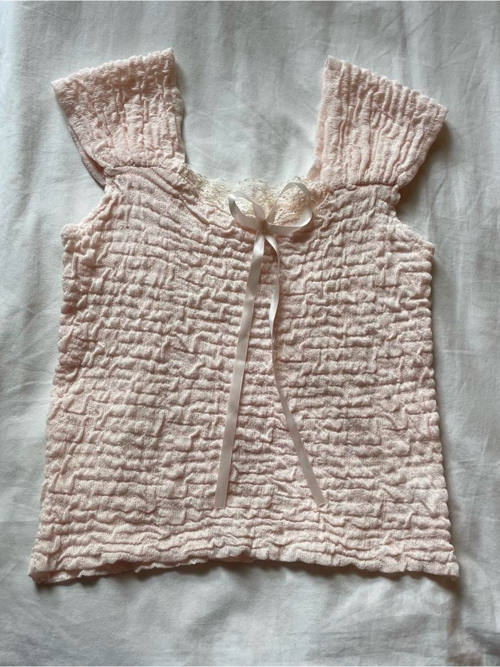 Soft Pink Ruched Tank Top with Bow